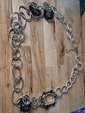 Silver-Tone Waist Chain with Black Accent Beads
